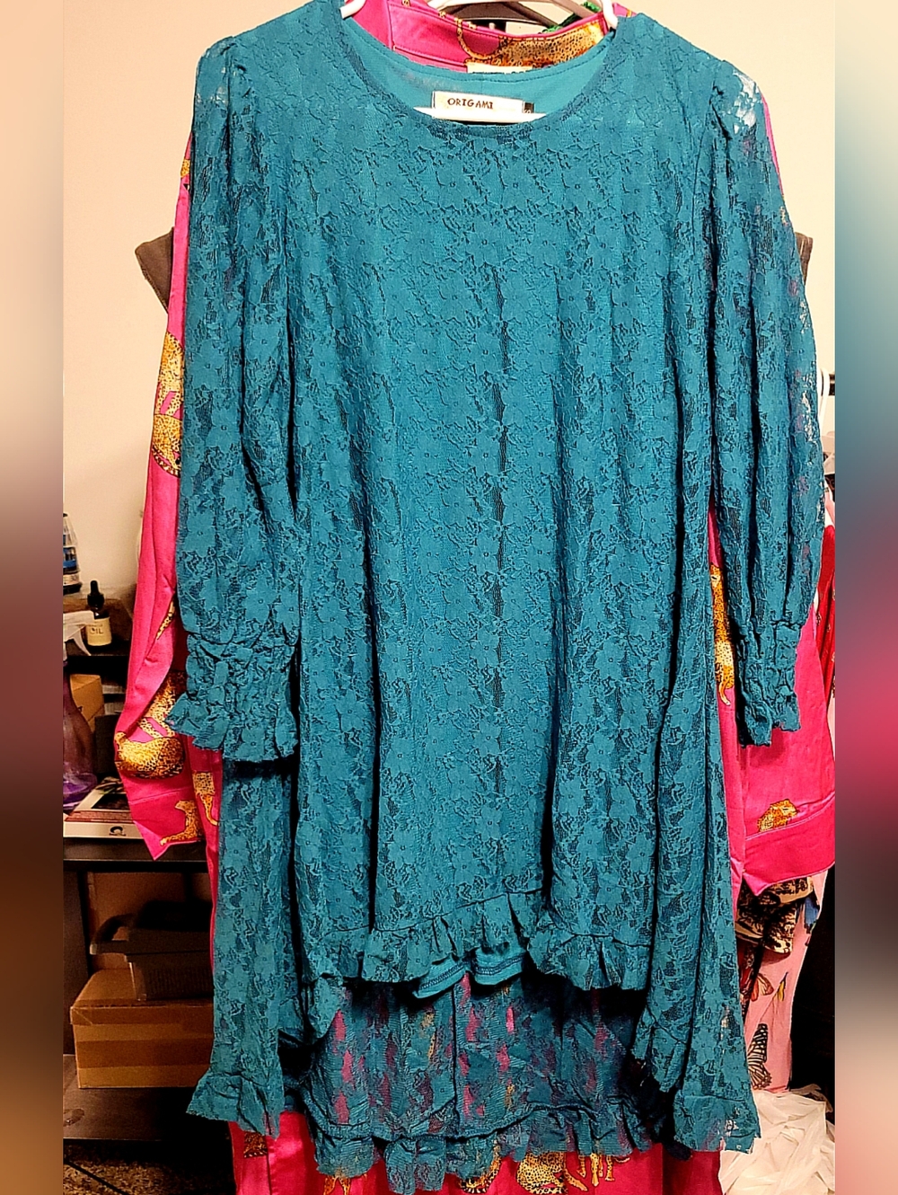 NIP Origami Hi-Lo Teal Lace Tunic